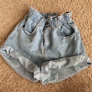 Jean shorts with paperbag waist